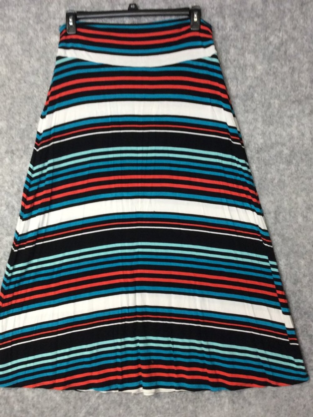 Merona Women's Striped Knit Long A-Line Skirt Turquoise Black White Size XL